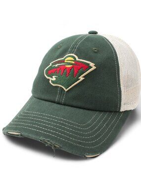 NHL Dad Hat, Minnesota Wild, Embroidered, Distressed Vintage, Mesh, Snapback